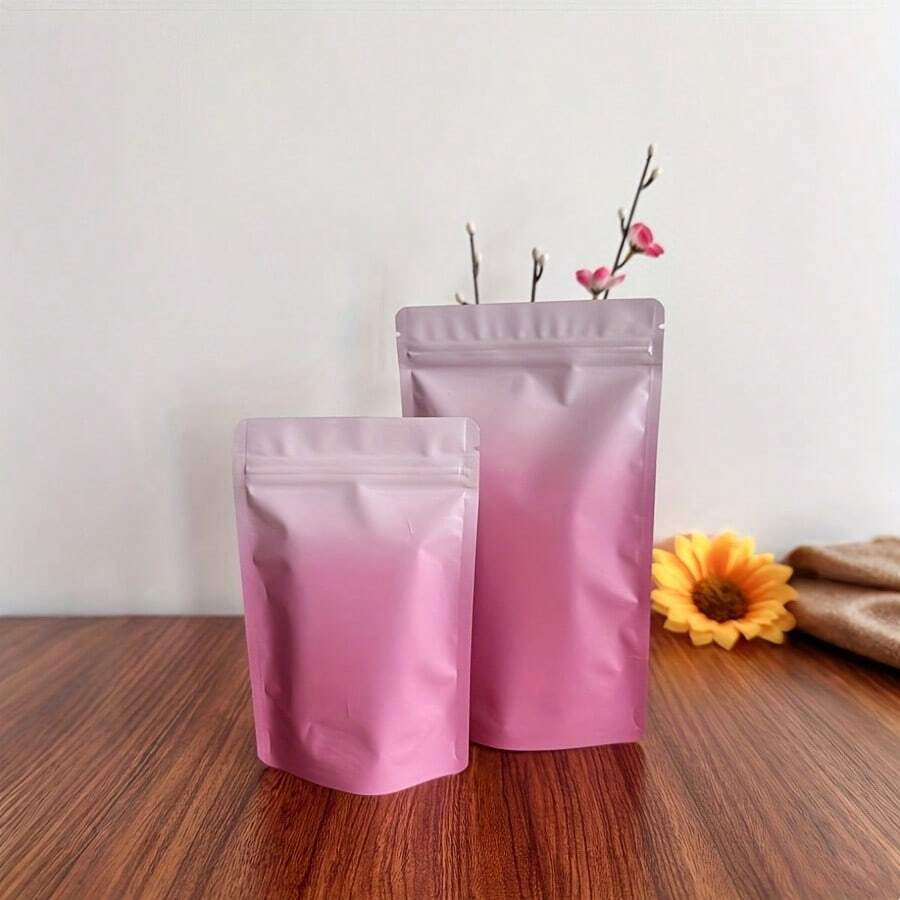 25/50个装可重复使用粉色渐变不透明储物袋 - 自封口，铝箔内衬，适用于厨房、派对和节日，轻便耐用，可装糖果、用品，也可作饼干包装袋使用 - 彩色 - 查看 1