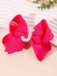 1 pieza Lazo con letra gigante brillante para niñas con perlas falsas y strass - Clip de cocodrilo elegante color rosa intenso - Accesorio de pelo dulce y lindo, regalo ideal para fiestas y festividades
