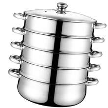 5-Layer 28cm Food Steamer - Stainless Steel Pot For Dumplings Rice Veg Cooking - Silver - View 9