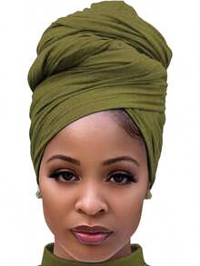 Harewom Wraps Stretch Scarf Long African Hair Wraps Turban Headwraps Jersey Headbands - 1件 - 軍綠色 - 查看 1