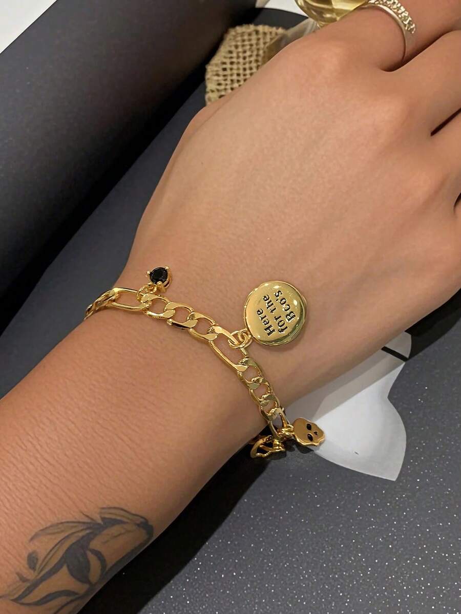 Charm-In 1 件朋克风格手链，精致珠宝，适合日常和派对佩戴，节日礼物，送给朋友的礼物 - 金黃色 - 查看 1