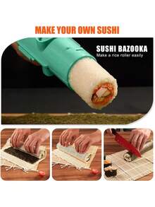 寿司滚筒发射器寿司制作滚筒，饭滚筒，寿司卷模具塑料，寿司模具压枪，放米饭，蔬菜和肉类自制DIY寿司制作工具厨房用具，易于制作寿司，非常适合初学者和儿童在家制作自己的寿司卷。 - 彩色 - 查看 4