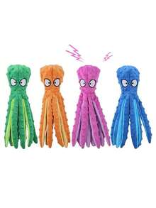 [吱吱叫的橙色章鱼] 宠物咀嚼玩偶 - 可互动吱吱叫的毛绒玩偶，适合狗和猫（1 个），缓解压力和清洁牙齿