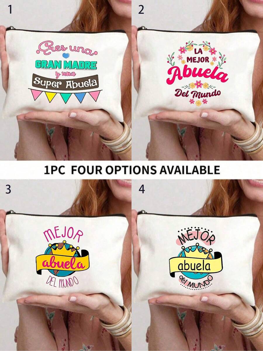 1pc Fun Makeup Bag, Best Grandmother In The World Printed Makeup Bag Travel Neceser Toiletry Storage Bag Female Cosmetic Bags Gift For Abuela Travel Essentials Vacation Summer Holiday Back To School School Stuff Bag For School Travel Bag For Women Makeup Bag For Travel - View 1