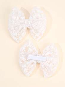 2 pezzi Fiocchi bianchi per capelli per bambine, fermagli per capelli in pizzo premium per neonati, fermagli per capelli eleganti in rete per neonati, accessori per bambini.
