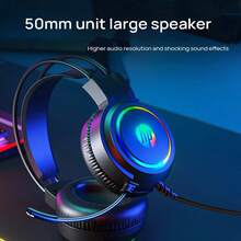 HP Over-Ear Headphones, Gaming Headset, 50mm Drivers, Omnidirectional Microphone For Clear Sound Pickup, Cool Lighting, Full-Coverage Earcups, Volume Control, Adaptive Headband For Comfortable Wear, Black 7.1" - Black 7.1 - View 2