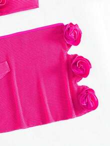 SweatyRocks Women's 3 Piece Bathing Suit Floral Design Strapless High Cut Bikini With Cover Up Skirts Swimsuit - Pink - View 11