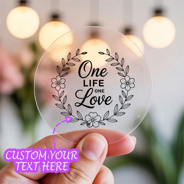 Value Pack Personalized Transparent Vinyl Transfer Paper, Simple Customization Leaf Initials Handwritten Circular Personalized Transfer Paper For Baptism Preferences, Parties, And Wedding Decoration, Custom Transfer Paper 40Mm, School Supplies,Back To School