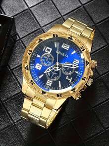 4 Pieces/Set Gold High-End Men's Fashion Watch Set, Classic Simple Design, Large Dial, Birthday Gift, Ideal Gift, Suitable For Daily Wear - Silver - View 4
