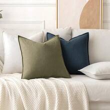 Local Delivery- Decorative Linen Pillow Covers 18x18 Inch Natural Beige ​Boho Farmhouse​ ​Neutral Couch Throw Pillows For Bed Pack Of 2 Accent Outdoor Pillowcase Modern Sofa Cushion Livingroom Home Decor - Cream White - 查看 4