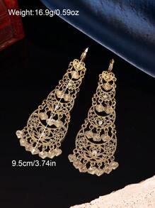 1 Par de brincos de metal estilo marroquino da moda para mulheres, design em formato de lua crescente entalhada vazada com fluxo de coração, joia de presente de aniversário de festa para senhoras árabes