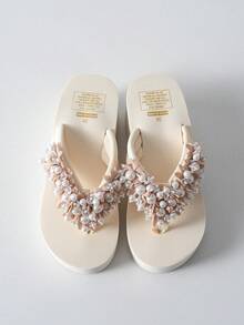 Tropiscape 女士夏季串珠拖鞋 女士户外时尚拖鞋 沙滩凉鞋 透气高跟穆勒鞋 坡跟人字拖 秋季圣诞节 冬季圣诞节礼物 - 米色 - 查看 10