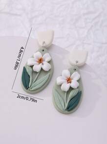 A Pair Of Elegant And Pure Polymer Clay Material, Purely Handmade, Green Background 3D White Lily Realistic And Unique Flower Earrings For Women, Suitable For Vacation And As A Gift