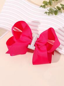 1 pieza Lazo con letra gigante brillante para niñas con perlas falsas y strass - Clip de cocodrilo elegante color rosa intenso - Accesorio de pelo dulce y lindo, regalo ideal para fiestas y festividades