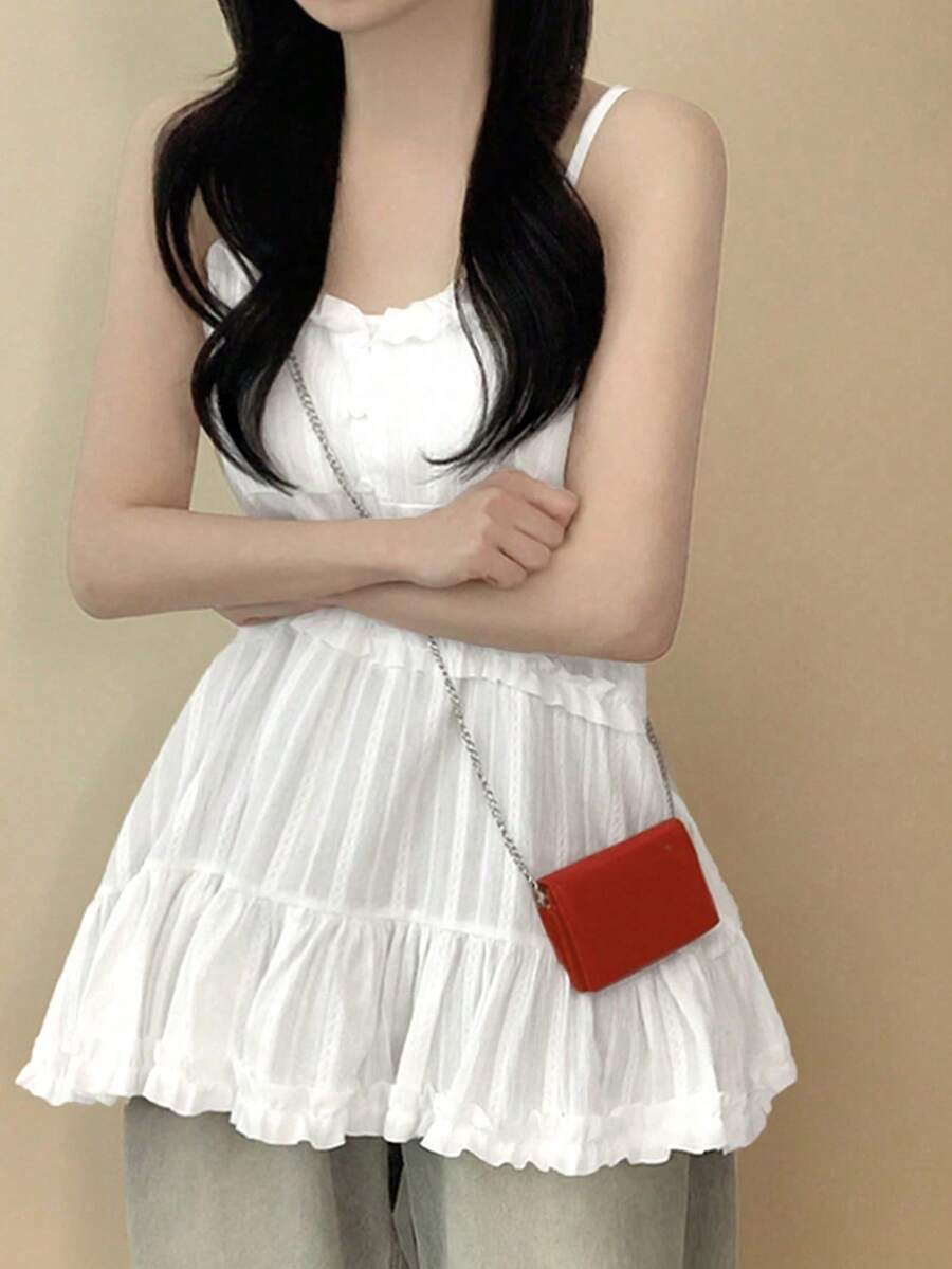 2025年夏季新款百搭女式简约设计休闲吊带背心连衣裙 - 白色 - 查看 1