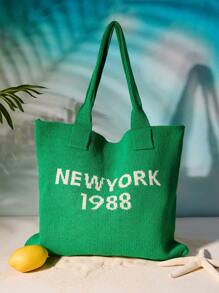 Tropiscape Bolsa de malla tejida con diseño de letra, bolsa de hombro estilo Y2K grunge de gran capacidad, bolsa de compras ligera, bolsa de ganchillo con diseño de letra gráfica perfecta para oficina, universidad, trabajo, negocios, trayecto y playa, para adolescentes, mujeres y trabajadores de cuello blanco