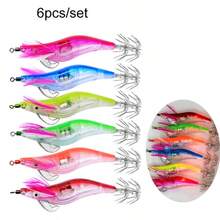 AVLCOAKY 6pcs/Set 10cm/ 12.2g LED Electronic Luminous Shrimp Lure Squid Jig Hook Night Fishing Squid Jigs Lures Bass Bait Fishing Tackle