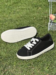 1 Pair Kids PU Leather Lace-Up Classic Student Shoes, Thick Non-Slip Durable Soft Bottom Casual Sneakers, Suitable For All Seasons
