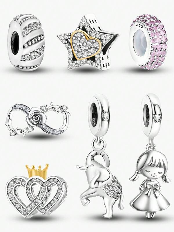 1Pc Fashionable 925 Sterling Silver Crown Beads Charms Fit For Women Bracelets Bangles DIY Jewelry Making And Daily Outfit Matching Jewelry Decoration For Girls