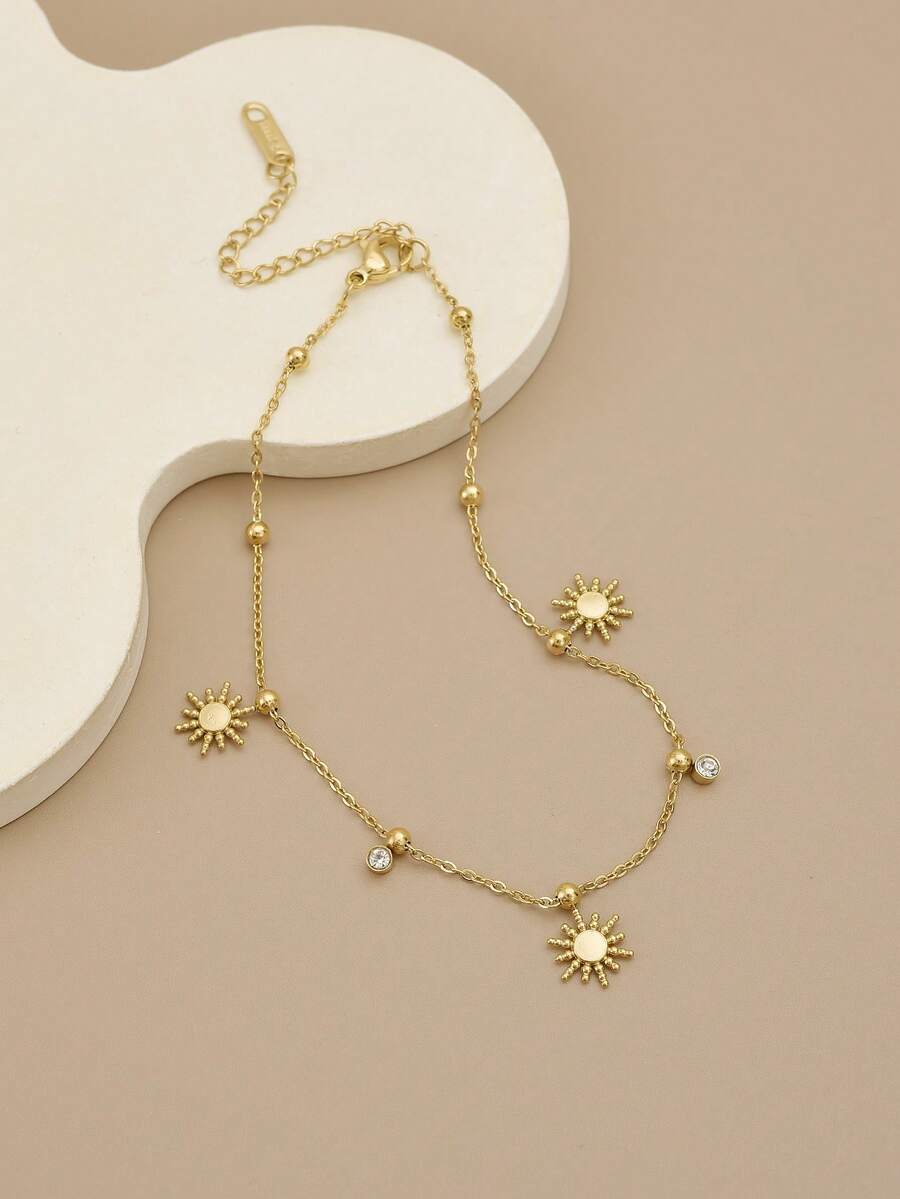 1 Pc Luxury Starfish Rhinestone Stainless Steel Anklet, Attractive Beach Jewelry For Women - Yellow Gold - View 1