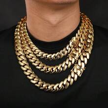 putouzip 20mm Chunky Thick 18K Gold Plated Stainless Steel Curb Punk Whip Link Chain Box Buckle Necklace For Men Hip Hop Jewelry - 20mm Golden Necklace - 查看 5