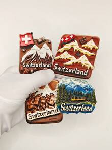1pc Swiss Snow Mountain Chocolate Fridge Magnet, Creative Travel Scenery Souvenir Home Decor Souvenir Fridge Magnet, Kitchen Accessories Decorative Sticker - Multicolor - View 2