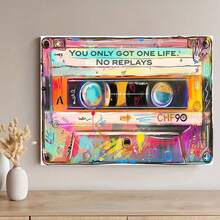 1 Tranh nghệ thuật băng cassette cổ điển thập niên 80, tranh treo tường bằng vải canvas với dòng chữ "You Only Live Once" (Bạn chỉ sống một lần), áp phích âm nhạc trừu tượng sống động, sẵn sàng treo trang trí cho phòng khách, phòng ngủ, văn phòng, quán cà phê - Món quà lý tưởng, trang trí tường quán cà phê | Nghệ thuật độc đáo | Tranh in trên vải canvas hiện đại, tranh treo tường khổ lớn, phẳng 2D, hoàn hảo cho trang trí phòng. - Nhiều màu - Xem 5