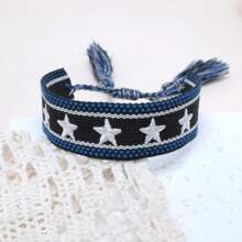 1 pieza Brazalete bohemio hecho a mano con decoración de estrella, borlas trenzadas, estilo casual adecuado para amigos, familiares, estudiantes, regalos festivos, fiestas, uso de viaje