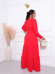 Women's Evangelical Dress Simple Casual Conservative/Modest Elegant Fabric Ruffle Hem Wedding Summer Winter - 紅色 - 查看 2