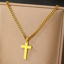 Colar com pingente de cruz de aço inoxidável, design simples e unissex, adequado para uso diário, férias, encontros, presente de aniversário