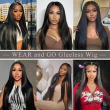 200% Density Brazilian Straight Bob Wig Pre Cut No Glue 13x4 Bone Straight Glueless Wig Human Hair Ready To Wear Brazilian Lace Front Closure Wigs For Women Preplucked - Natural Black - 查看 9