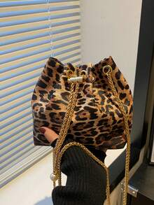 1pc Leopard Print Khaki Shoulder Bag, Metal Chain Strap Design Exudes Elegance, Niche & Versatile Style Suitable For Shopping, Wallet, Young Women, College Students, Beginners, Office Ladies. Ideal For Office, College, Work, Business, Commute, Outdoor Activities, Travel And Excursion, New Fall Winter Tiger Print Bag For Women - Khaki - View 6