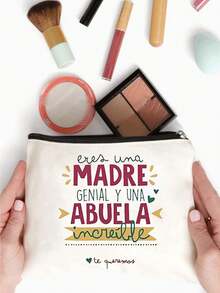 1pc Best Grandmother In The World Printed Makeup Bag Travel Neceser Toiletry Storage Bag Female Cosmetic Bags Gift For Abuelatravel Essentials Vacation Summer Holiday Back To School School Stuff Bag For School Travel Bag For Women Makeup Bag For Travel Make Up Bag - Beige - View 5