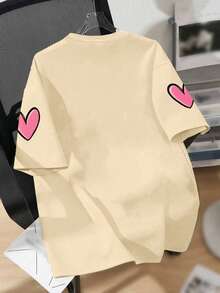 Tween Girl Dessert And Heart Print Crew Neck T-Shirt Summer Girls Casual T-Shirt Soft Top - Apricot - View 3