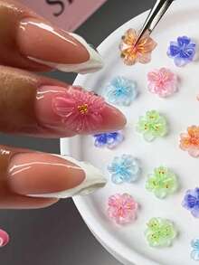 30/50件螢光冰花美甲裝飾，半透明3D樹脂花瓣，適用於美甲設計，無香精美甲配件，美甲用品，美甲寶石飾品 - 彩色 - 查看 5
