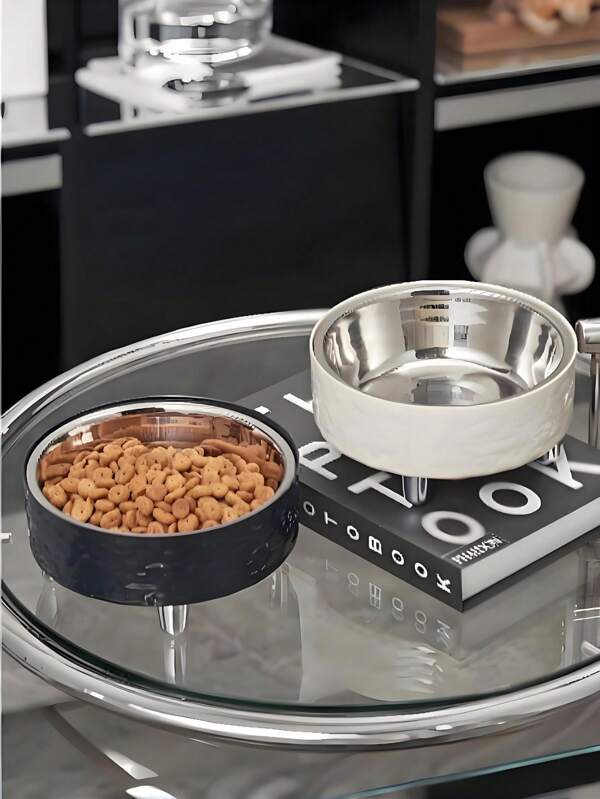 1pc Premium Wavy Pet Food & Water Bowl, Stainless Steel Raised Cat Dog Bowl, Anti-Spill & Neck Protection For Pets, Suitable For Cat And Dog Feeding