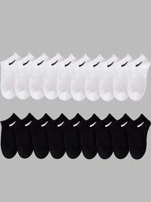 5/10/20 pares de calcetines cortos de unicolor negro/blanco/gris, de moda, unisex, simples, cómodos y versátiles, adecuados para uso diario - Multicolor - Ver 14