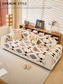 1PC Bohemian-Style Fluffy Soft Sherpa Sofa Cover - Non-Slip, Fits 1/2/3/4-Seater Sectional Couches, Machine Washable Pet-Friendly Living Room Furniture Protector