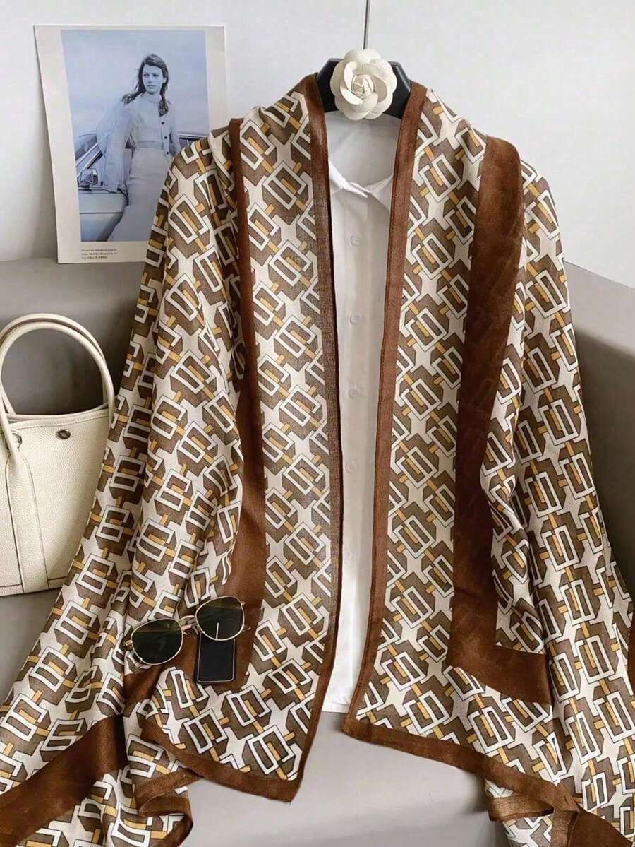 1pc Geometric Plaid Fashionable Scarf, Suitable For Everyday Wear - Multicolor - View 1