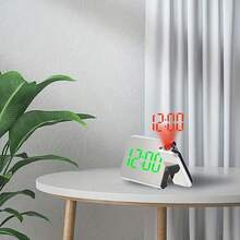 大屏幕投影时钟，带数字时间和日期显示，USB/电池供电，可调亮度，闹钟，贪睡和温度读数，适合家庭或办公室床边，简约矩形设计，多功能 - 彩色 - 查看 10