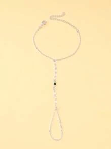1pc Bohemian Crystal Beaded Finger Hand Chain Bracelet, Women Summer Beach Jewelry