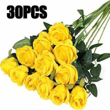 30pcs Artificial Yellow Rose Flowers, Fake Roses For DIY Wedding Bouquet, Table Centerpiece, Bridal Shower, Valentine's Day Decor - Dark Yellow - View 12
