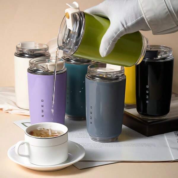 Vaso aislado SMEG, taza de café blanco lechoso, botella de agua aislada, botella de viaje de acero inoxidable, recipiente al vacío para automóvil