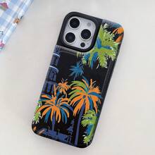 1 pieza Funda de teléfono móvil multifuncional con palmera, edificios y patrón colorido que puede almacenar tarjetas de crédito, tarjetas bancarias y monedas, adecuada para todos los modelos de teléfonos móviles Apple, puede usarse para los modelos 11/12/13/14/15/16/Pro/Plus/Pro Max/16e - Negro - Ver 6