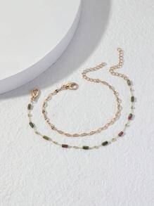 2 pièces Bracelet chaîne de perles tube en pierre naturelle minimaliste, cadeau pour elle, mère, amie, amante