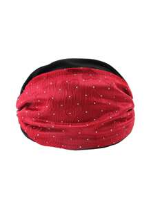 1pc Elegant Rhinestones Embellished Red & Black Turban Hat For Women Pre-Tied Headwrap For Formal Events Weddings And Parties