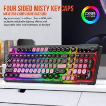 Xuan Yin Hu K98 kabellose Tastatur, UV bedruckter transparenter Tastaturdeckel, Dreifach-Modus Bluetooth kabellos, RGB Licht Farbverlauf Band, Lautstärkeregler Drehknopf, Gaming und Büro Tablet