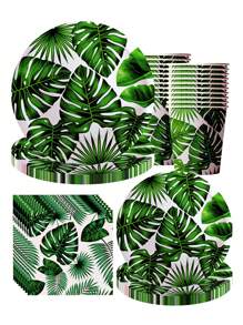 10 Stücke Hawaii Hawaiianisches Bankett Teller und Servietten Party Zubehör Tropisch Palmen Blatt Besteck Set Sommerthemen Party Dekorationen für Geburtstagsfeiern, Sommerstrand Partys, Hawaiianische Partys