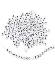 1套100顆圓形字母珠用於DIY手鍊、項鍊和鑰匙扣製作 - 白色 - 查看 3