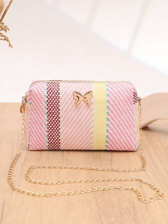 时尚蝴蝶结装饰女士链条肩带方形单肩斜挎包